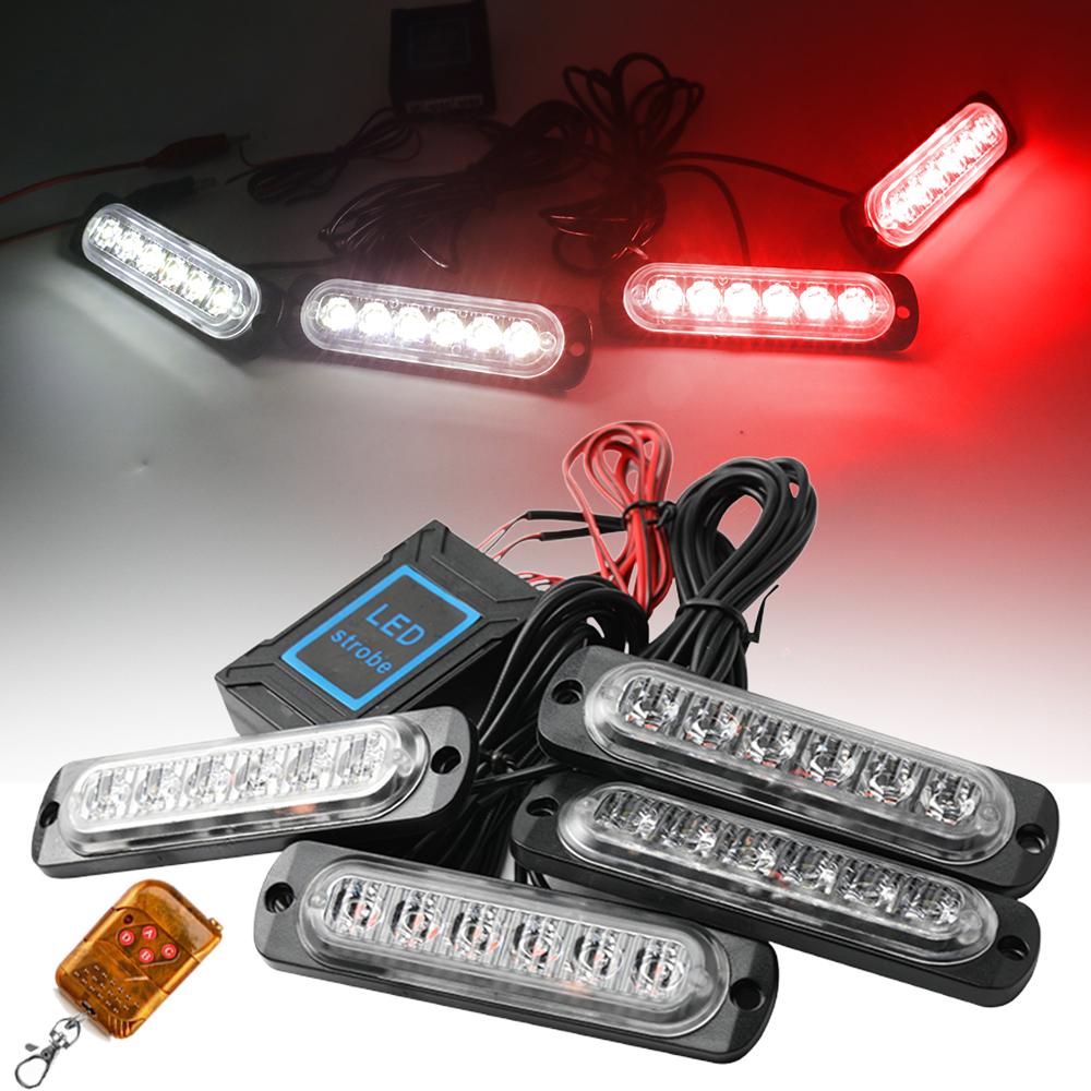 24 LED Police Lights for Car Grill Wireless Control Blue Red Yellow Flashing Beacon Auto Stroboscopes Led Strobe Lights 12-24V