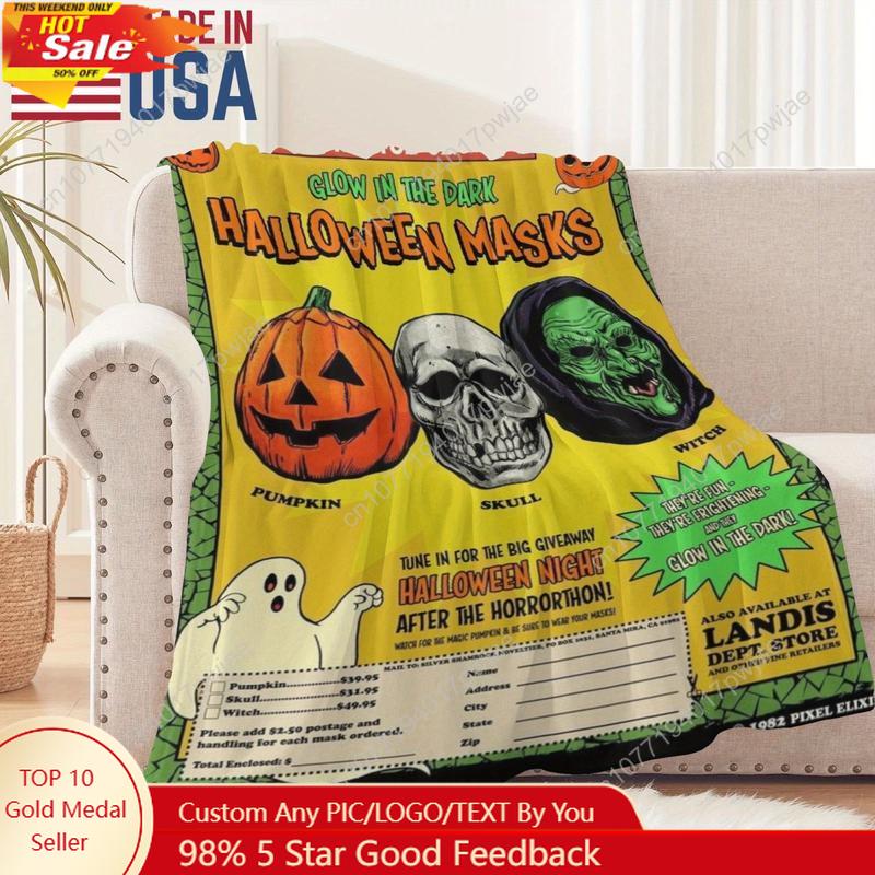 Vintage Halloween Flannel Throw Blanket - Soft, 280GSM Premium Weight Blanket All Seasons Digital Print Washed Custom blankets 75X95CM