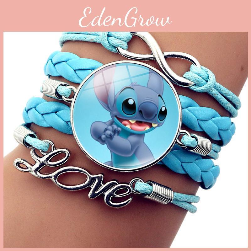 Fashionable Stitch Blue Woven Bracelet With Cartoon Gemstone Leather Design