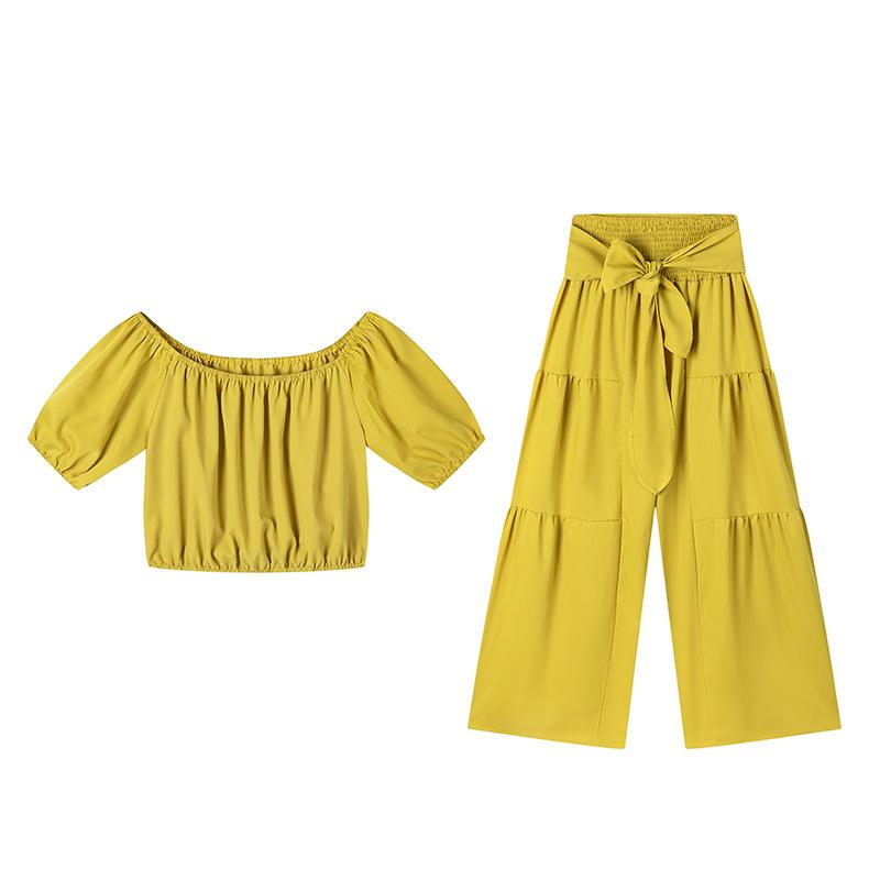 Women's Casual Short Sleeve Top + Wide Leg Pants Suit Fashion Streetwear Tie Up Commuter Outfit Summer Solid Loose Two Piece