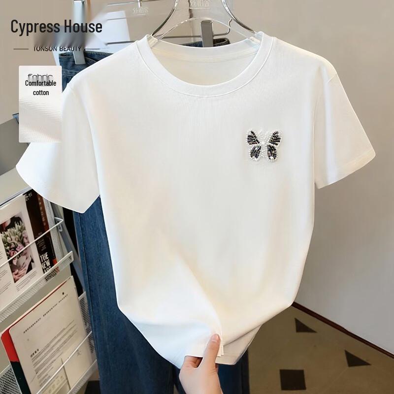 

Women s Beaded Round-Neck Short-Sleeve T-Shirt L