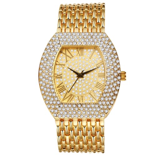 Seiko Analog Quartz Watch with Wide Strap: Men's Square Roman Numeral Watch with Zirconia and Diamonds, Adjustable Stainless Steel Watch for Women, Un