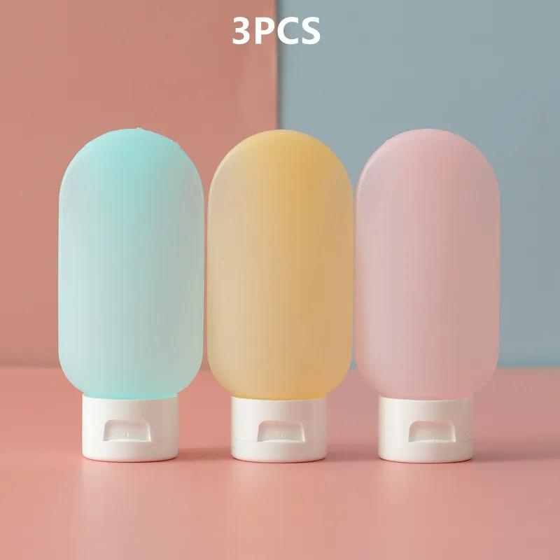 3/4Pcs/Set Travel Botttle Set 60ml Refillable Bottle Soft Silicone Lotion Shampoo Container Squeeze Tube Empty Bottle Wholesale