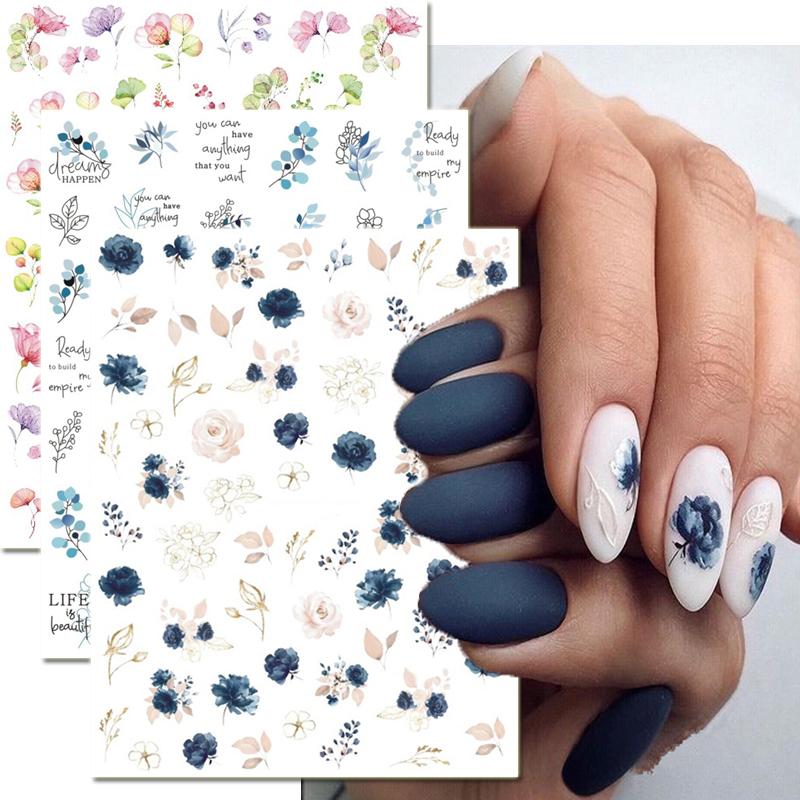 

Наклейки для ногтей Royalblue, белые цветы, акварельные цветы, листья, клейкие наклейки для ногтей на кончиках ногтей