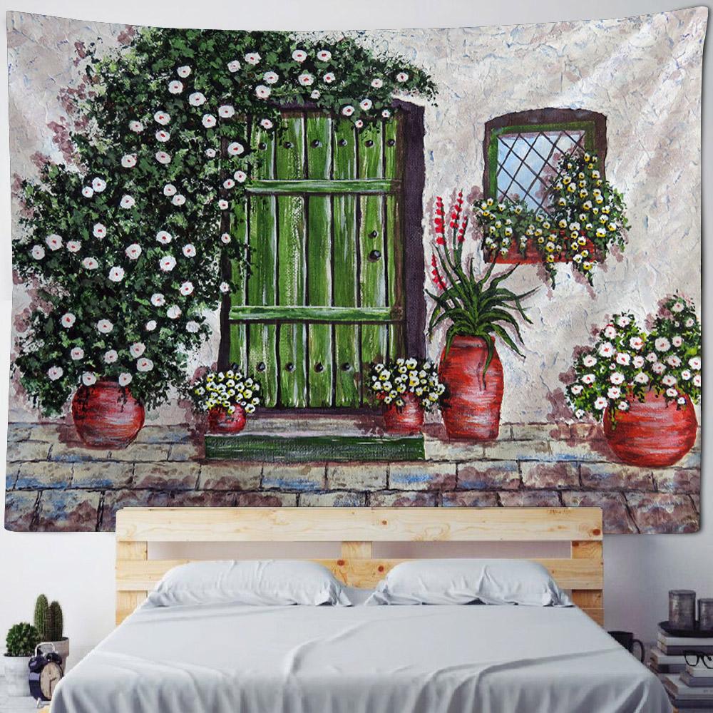 Imitation Window Landscape Tapestry, Wall Hanging, Floral Plants, Living Room, Bedroom, Office, Home Wall Background Cloth