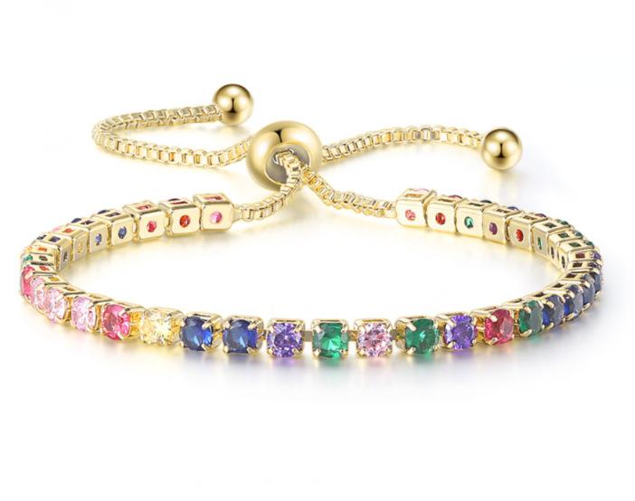 Misty Moon 3Mm Color Round Zircon Single Row Full Diamond Adjustable Crystal Bracelet Women'S Jewelry