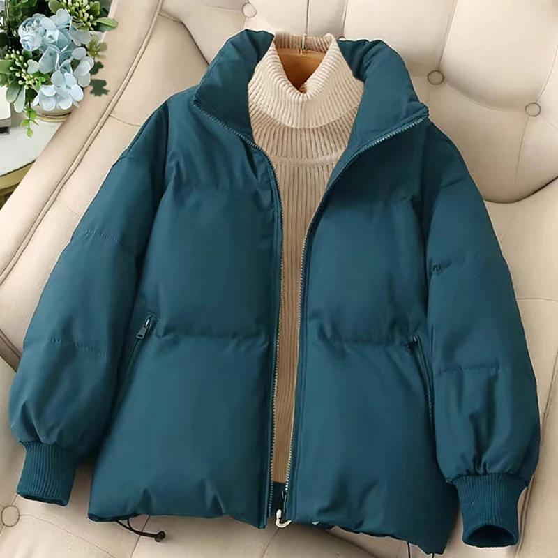 

Женское однотонное свободное пальто на молнии с длинным рукавом и карманом, повседневное пуховое пальто, зимняя термоутепленная осенняя куртка с хлопковой подкладкой XL синий