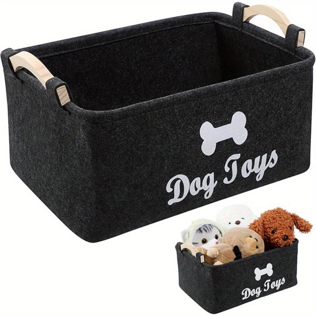 Multifunctional Felt Storage Basket Wooden Handle Pet Toys Home Organization Living Room Bedroom Use