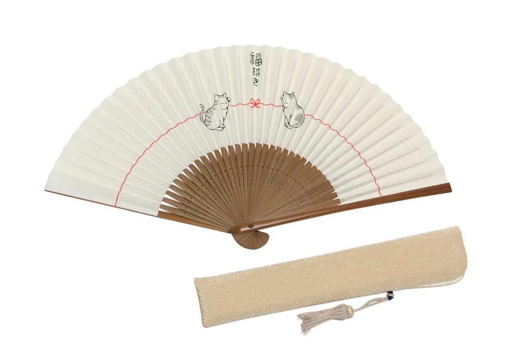 Lucky Lucky Kyoto Usu Karaki Medium Carved Fan Bag Presentation Box [Hasegawa] Kyoto Fan Cat, Craftsman, Handmade, Fan, Included,