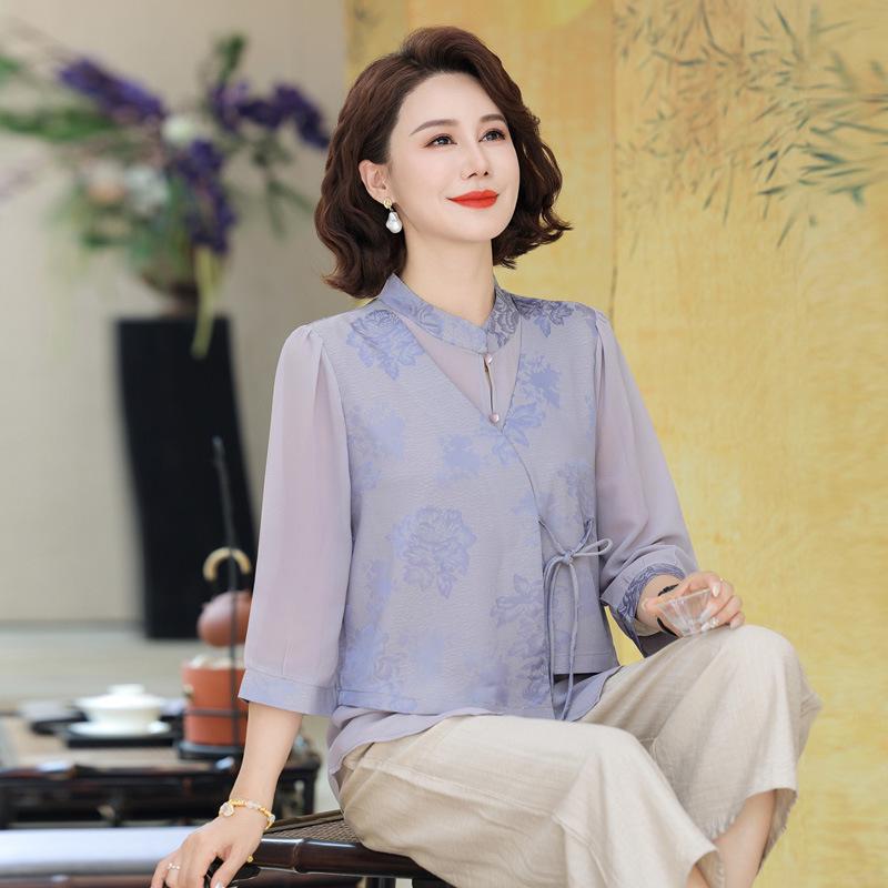 Chiffon Faux Layered Tank Top for Stylish Middle-Aged Women