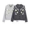 Zbzr Autumn New Women Clothes Western Style Fashion Temperament Simple and Versatile Three-Dimensional Flowers Knit Cardigan Top