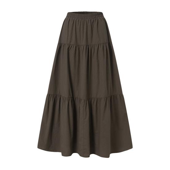 Women Maxi Skirt High Waist Ruffle Splicing Large Hem Long Skirt Pure Color