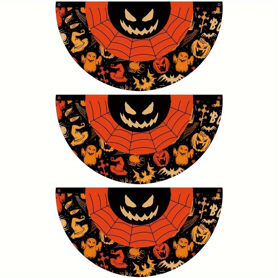 3pcs Halloween Fan Flag, Halloween Bunting, Halloween Hanging Bunting, Pumpkin Spooky Spider Web Hanging Bunting
