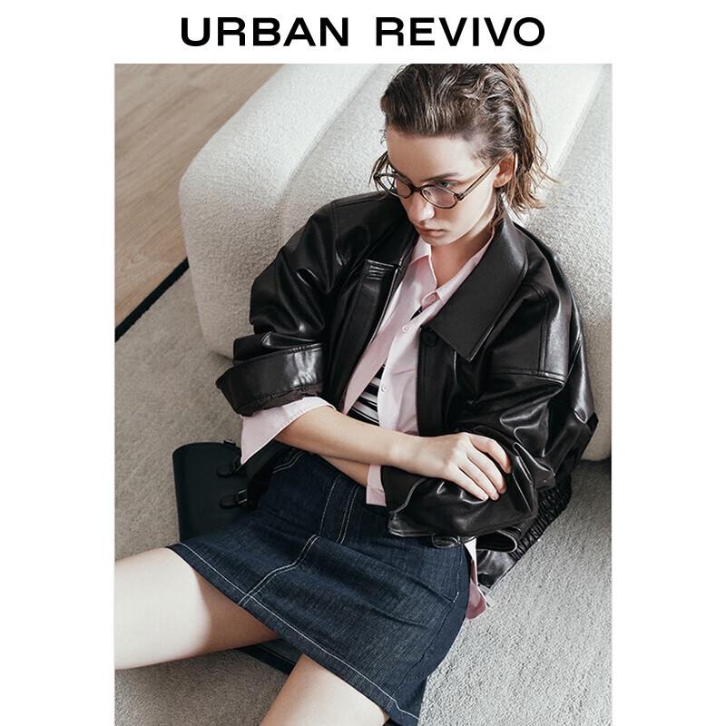 

UR Women s Retro Faux Leather Lapel Workwear Jacket M