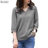 ZANZEA Women Grid Print Casual V-Neck 3/4 Sleeve Blouse