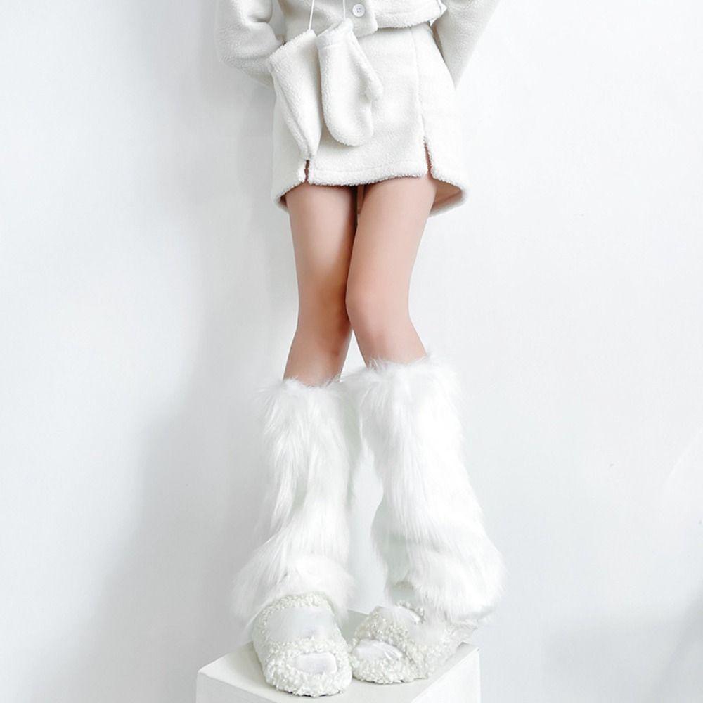 JK Imitation Fur Leg Warmers Y2k Boot Cover Cute Long Stockings  Women