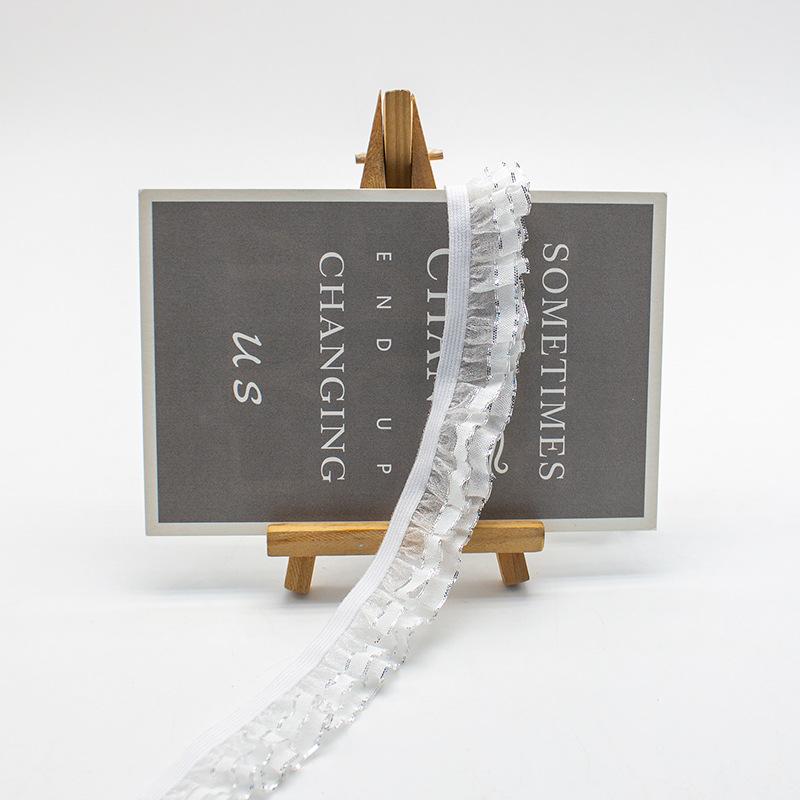 5Meters 25mm Wide Double-layer Fungus Chiffon Elastic Silver Gold Silk Lace for Children's Clothing Hanfu Accessories Snow Gauze Lace