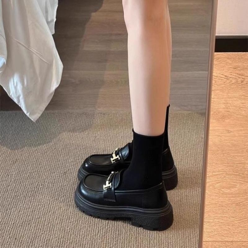 thick-soled white women's spring and autumn one-pedal women's shoes college small leather shoes