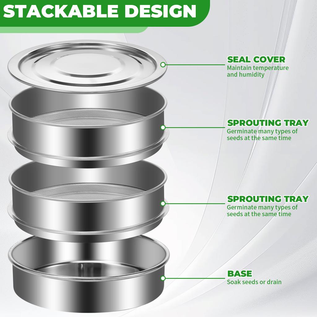Seed Sprouting Kit Stainless Steel Mesh Sprouting Trays Stackable Bean Sprouts Grow Kit Reusable Beans Pea Seed Planting Tools