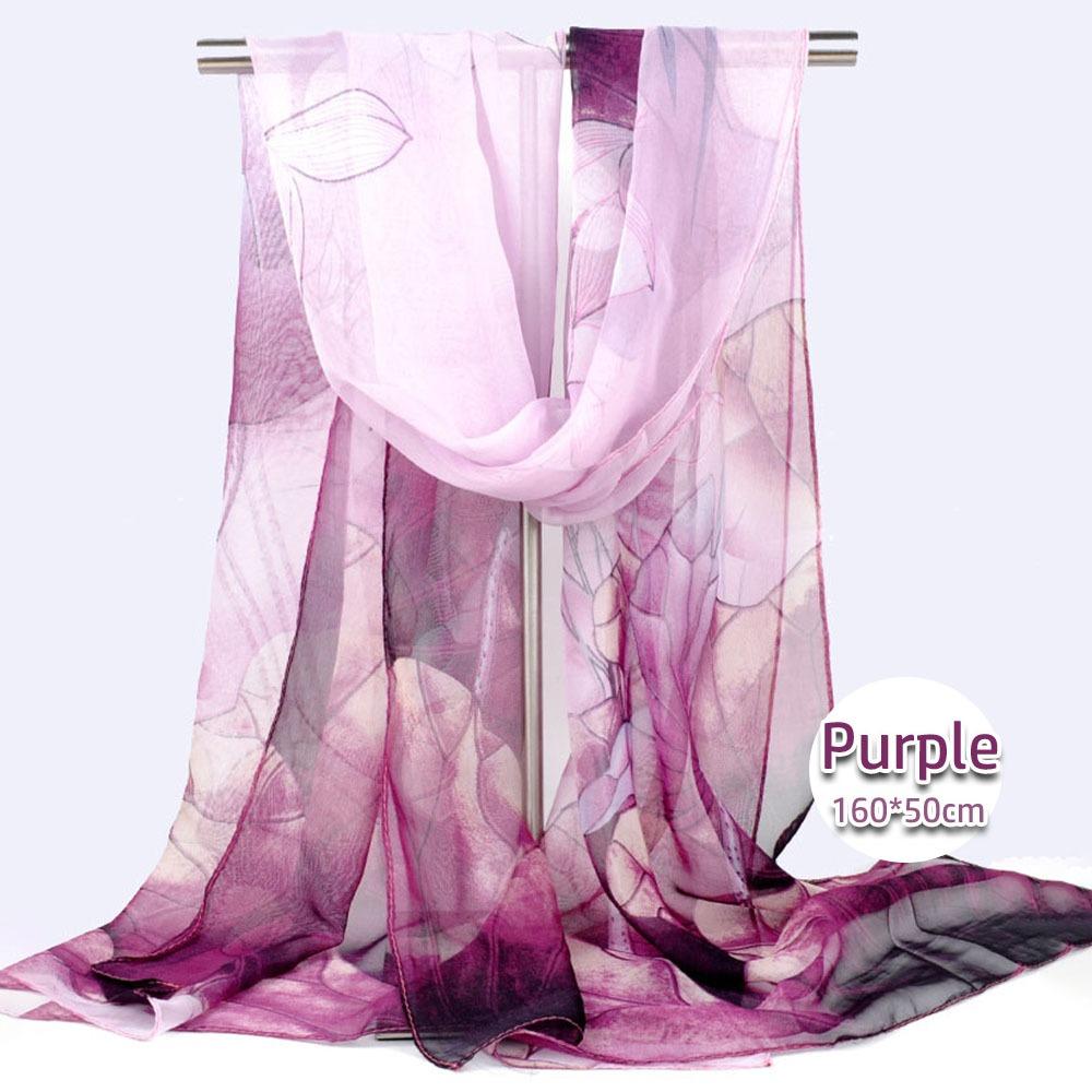 

Floral Printing Silk Scarf Smooth Long Wraps Fashion Women Foulard Women фиолетовый