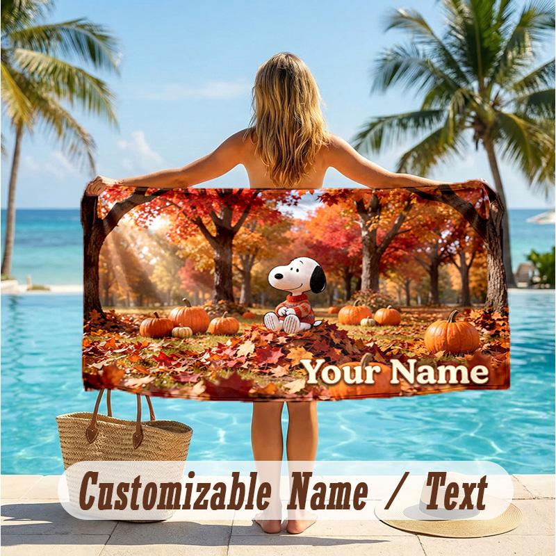 Custom Text Beach Towel, Soft Absorbent Swimming Multi-use TowelSnoopy Peanuts