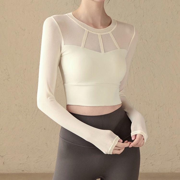 Women's Long-Sleeve Yoga T-Shirt with Built-in Bra for Fitness, Pilates, and Running - Global Style