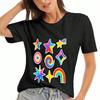 Regenbogen-Igel Damen Baumwoll-T-Shirt, Hochwertiger Baumwoll-Druck, Langlebig, Lässig Und Modisch, Stylisches Grafik-T-Shirt, Süßes Tierdesign, Jeder