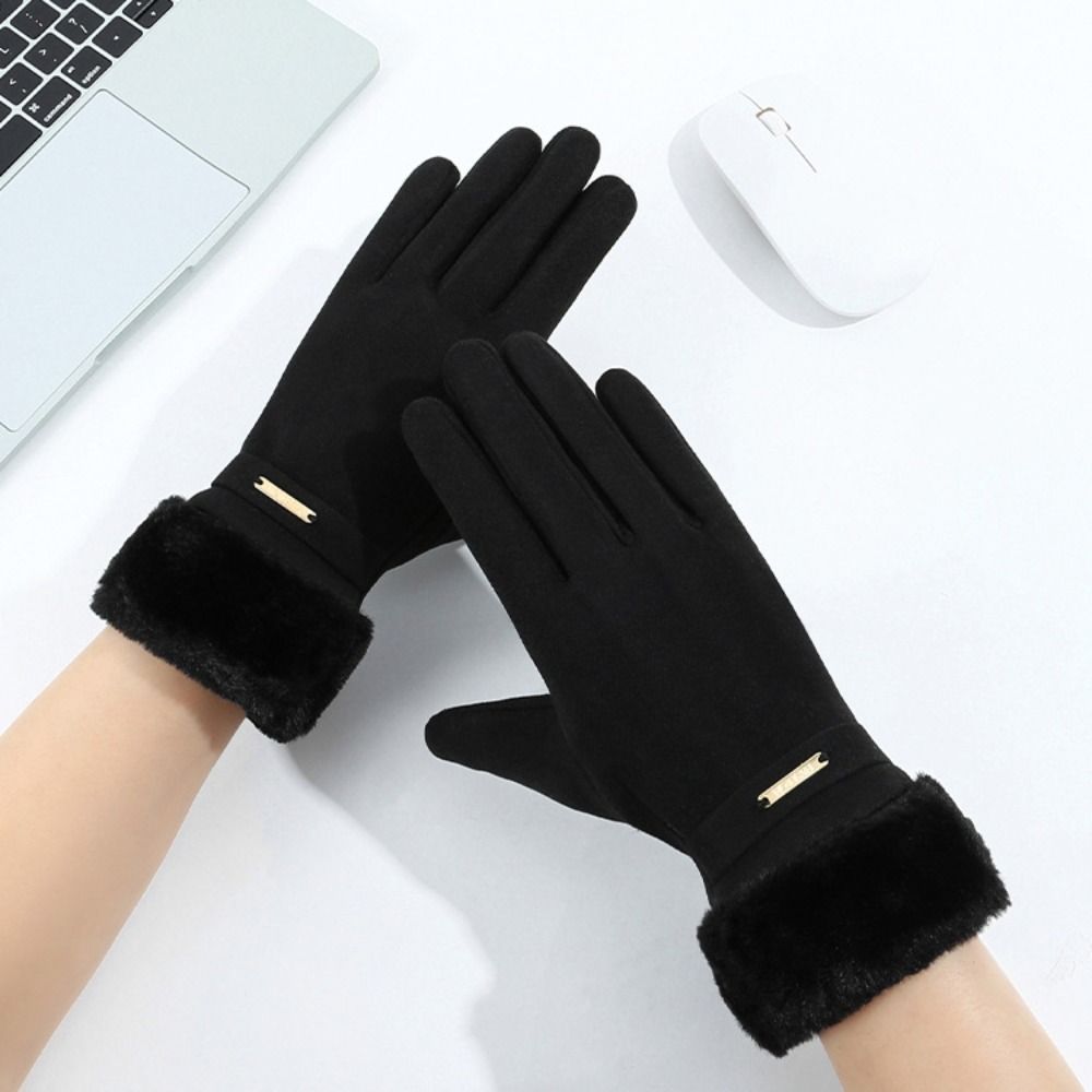 Thickened Plush Warm Suede Gloves Plus Velvet Lining Windproof Riding Gloves Cycling & Driving