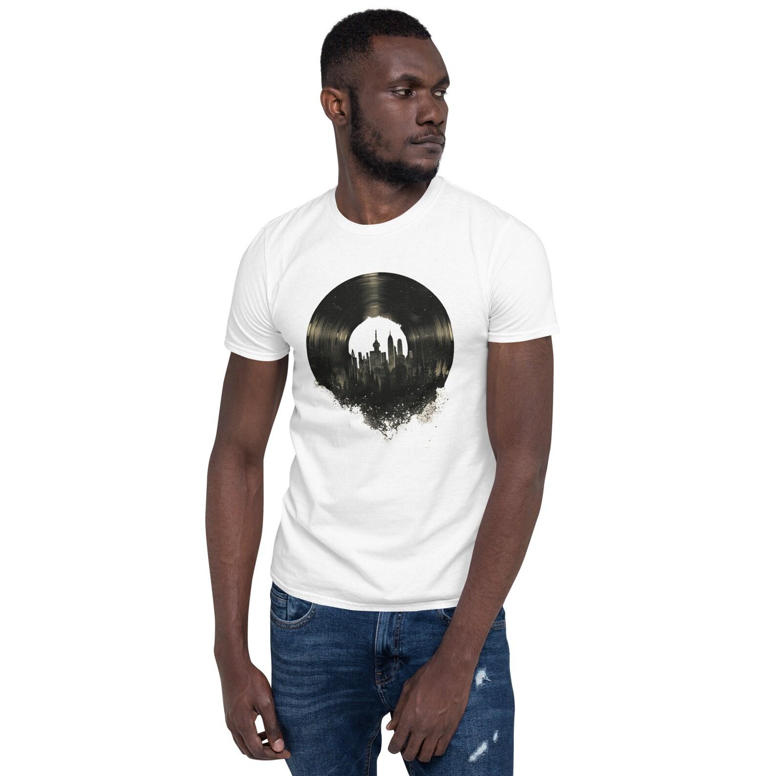 Vinyl Cityscape T-Shirt: Urban Music Lover Tee XL