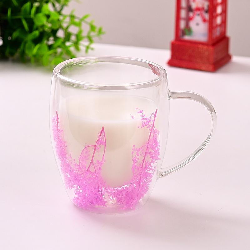 Dried Flower High Borosilicate Double Wall Glass Mug Heat Resistant Coffee Cup