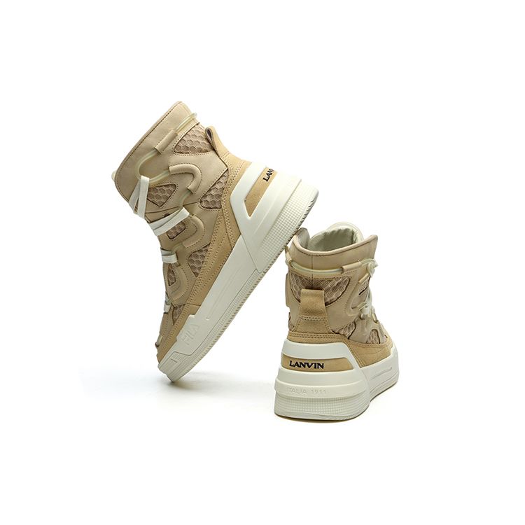Lanvin X Fila Fabric Two-Layer Cowhide Fleece Casual Warm Wear-Resistant High-Top Sneakers Women Sneakers Wheat F12W144143FAB