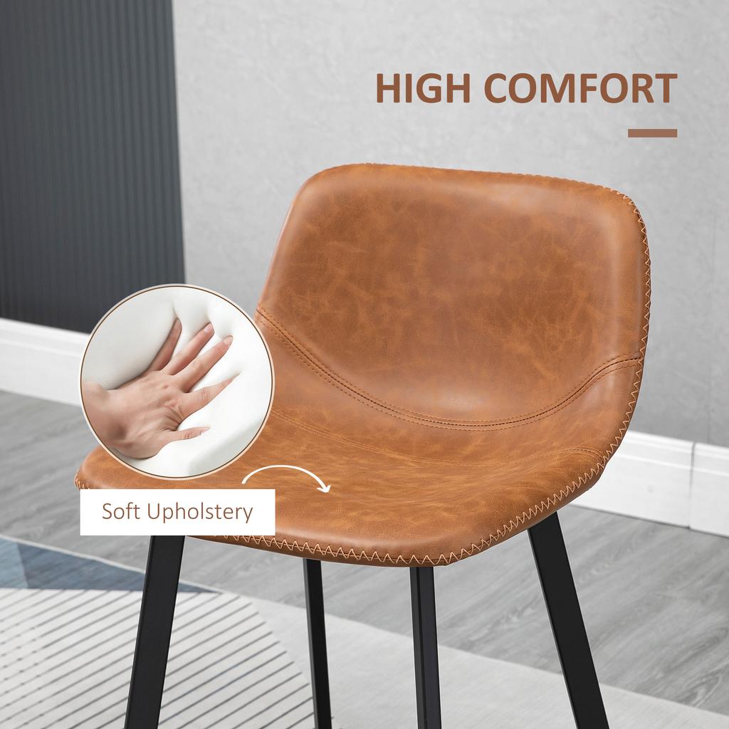 Bar Stools Set of 2, PU Leather Dining Stools with Backrest, Footrest, for Kitchen, Counter, Breakfast Bar, Brown