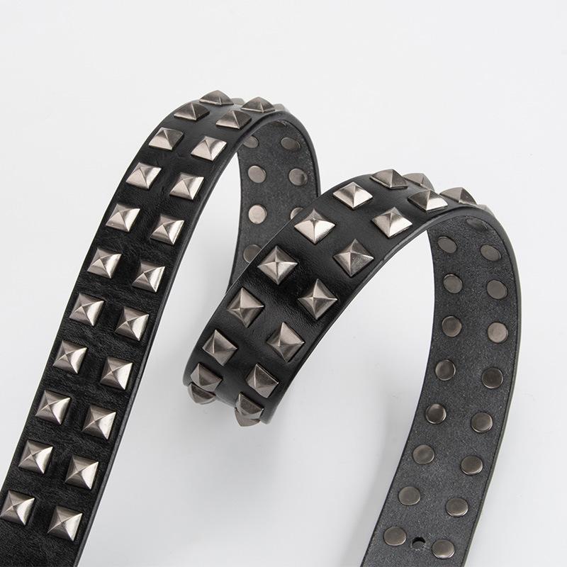 Punk Alloy Rivet Leather Belt Women's Square Bead Pyramid Decorative Women's Belt Hip Hop Jeans Belt