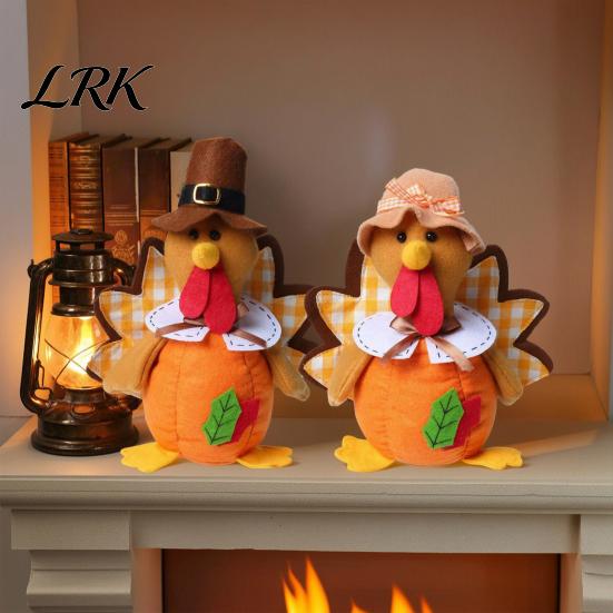 Stuffed Fabric Turkey Thanksgiving Plush Doll, Animal Figurine, Autumn Kitchen Decor Harvest Tabletop Decoration for Home Desktop Tired Tray