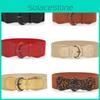 Women's Vintage Elastic Solid Color Wide Belt For Dress With Alloy Buckle