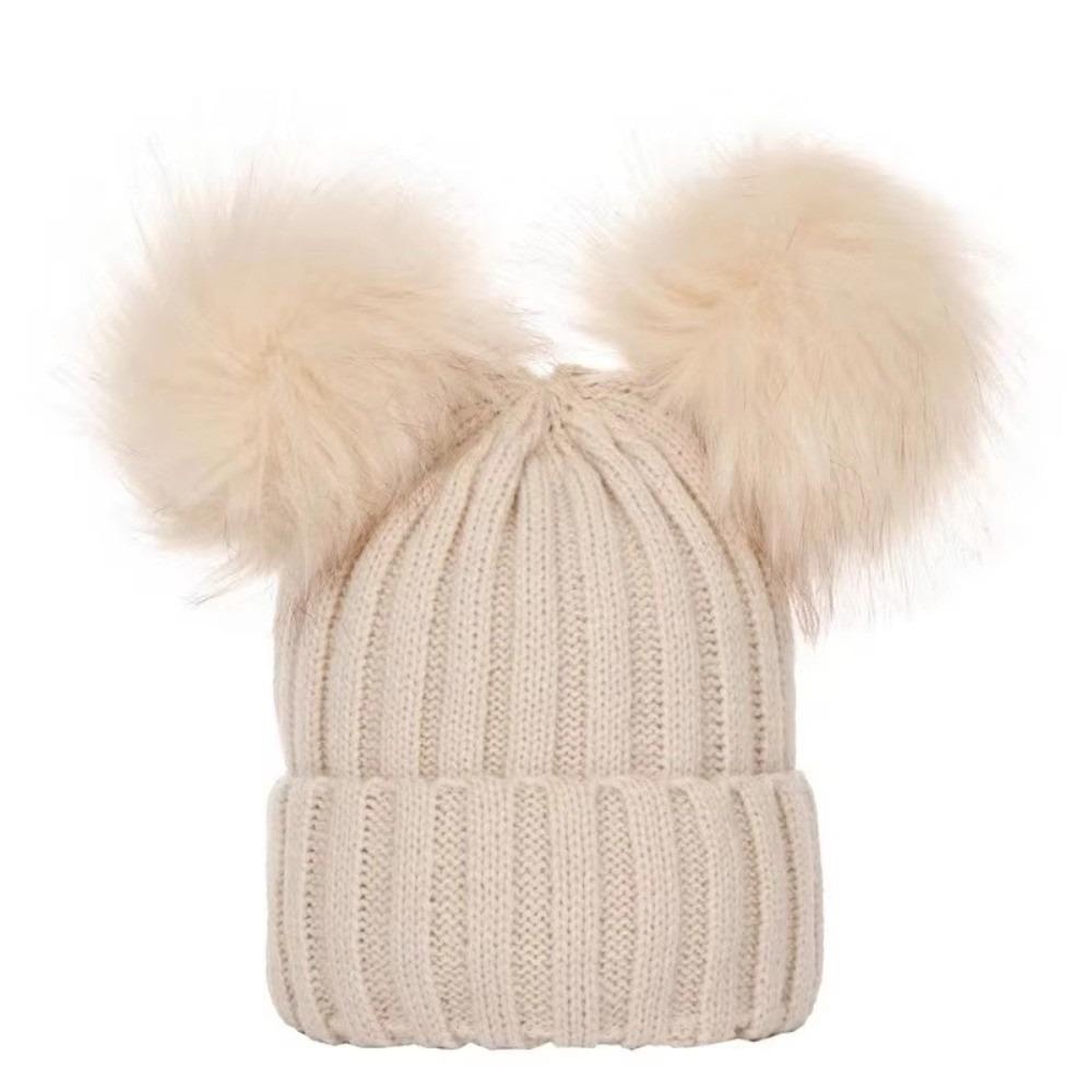 Faux Fur Ball Infant Beanie Plush Mother Kids Pullover Cap Soft Baby Knitted Hat Boys