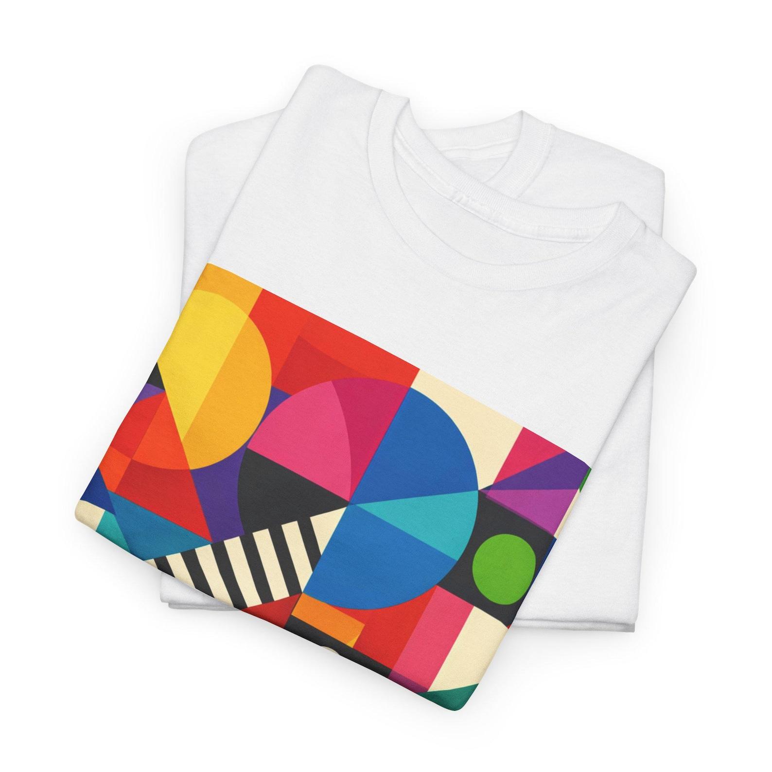 Geometric Color Block Pattern Tee | Abstract Retro Shapes, Bold Graphic Shirt M