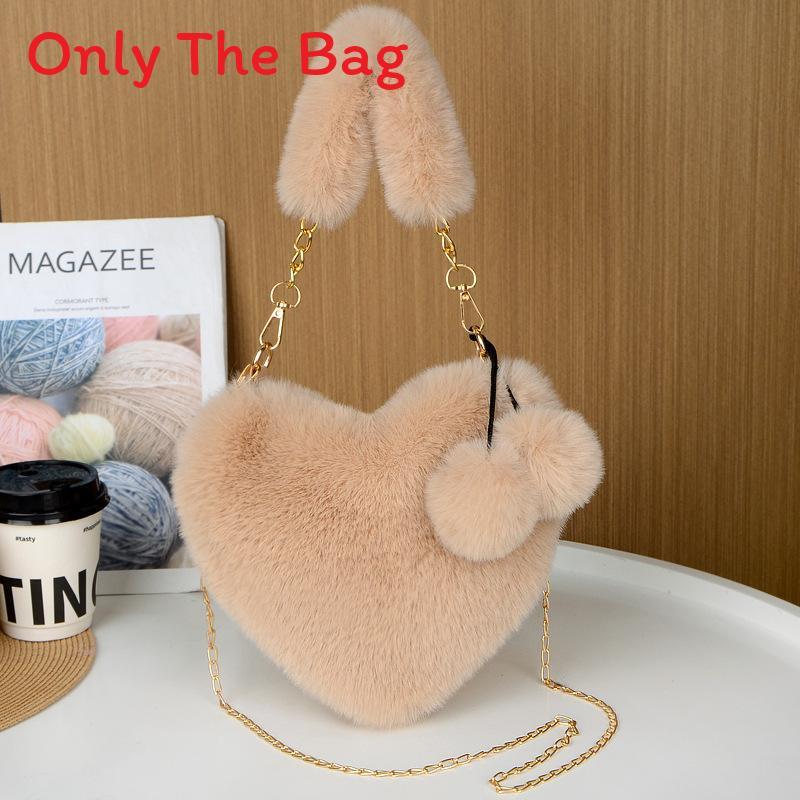 Plush Heartshaped Handbag For Women With Chain Strap And Large Capacity For Daily Use