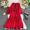 Women's V Neck Printed Mid Waist Pullover Casual Loose And Thin Temperament Dress
