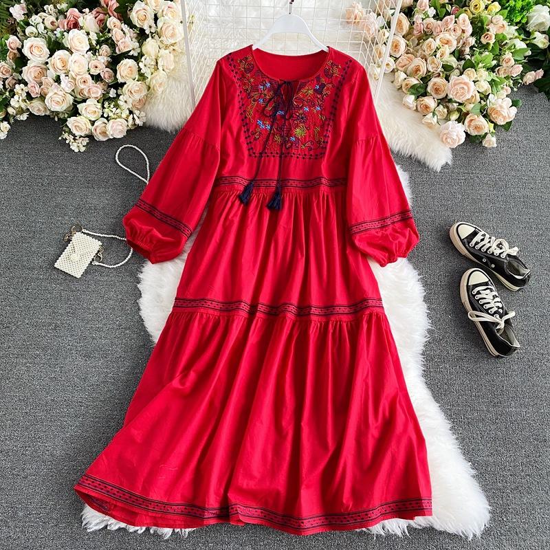 Women's V Neck Printed Mid Waist Pullover Casual Loose And Thin Temperament Dress