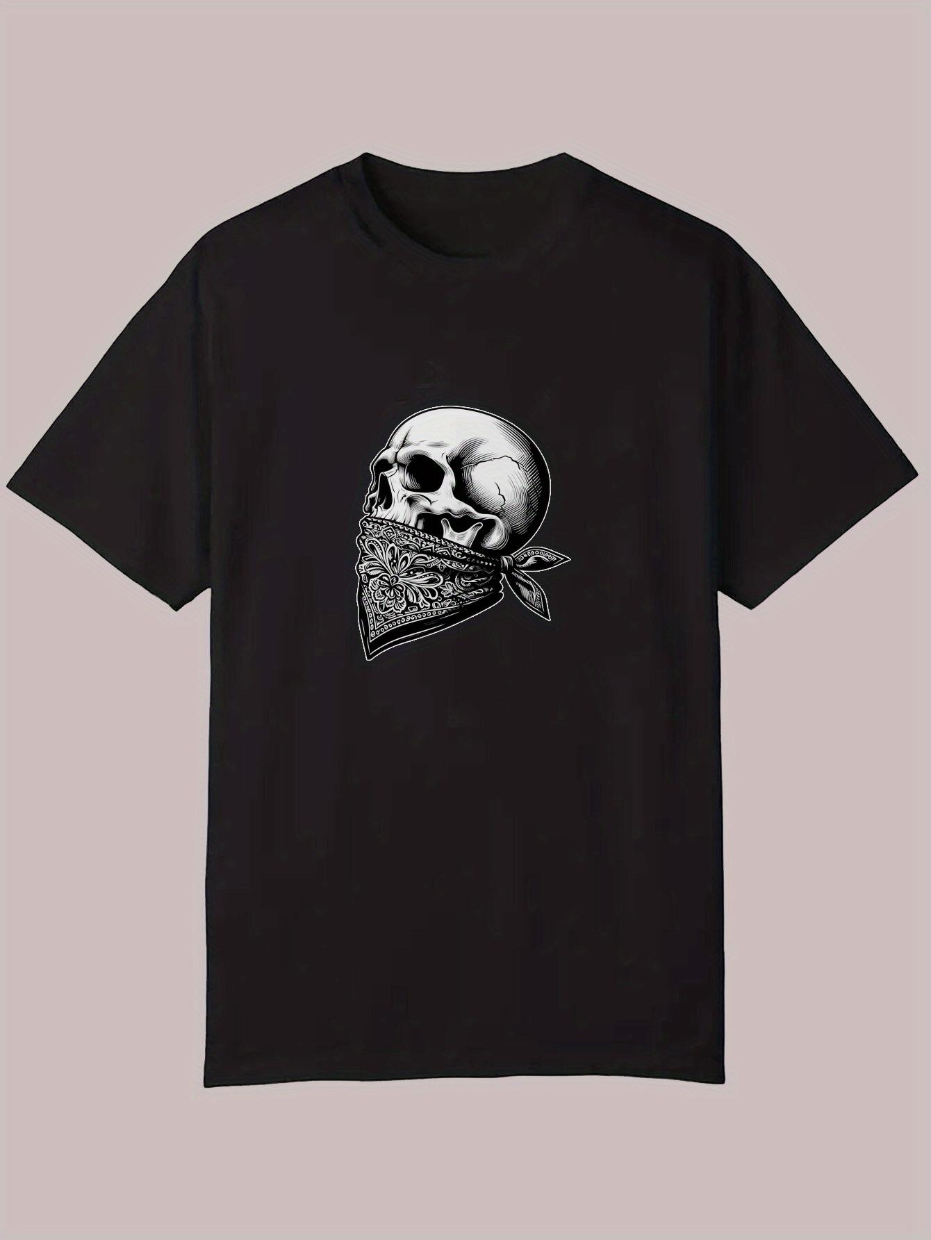 Summer Casual Graphic T-shirt - Black Skull & Bandana Print XXXL