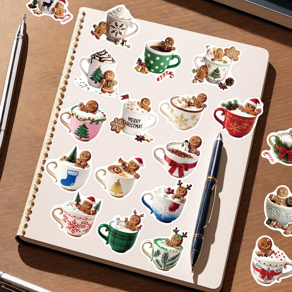 50 Cute Christmas Gingerbread Man Coffee Sticker Art Decal Water Bottle Guitarist Diary Party