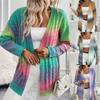 2025 Autumn/Winter Women's Rainbow Tie-Dye Knit Cardigan Sweater - Mid-Length Holiday Jacket