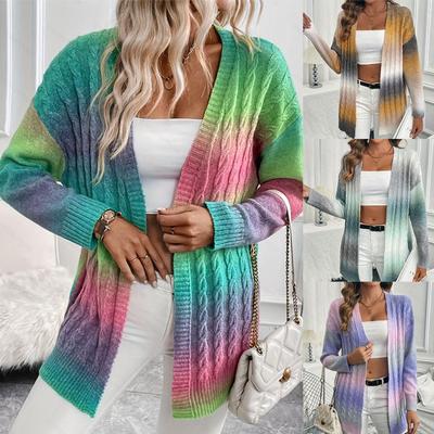 Gilet Pull Cardigan Tricoté Tie-Dye Arc-en-ciel pour Femme Automne/Hiver 2025 - Veste de Fête Mi-longue