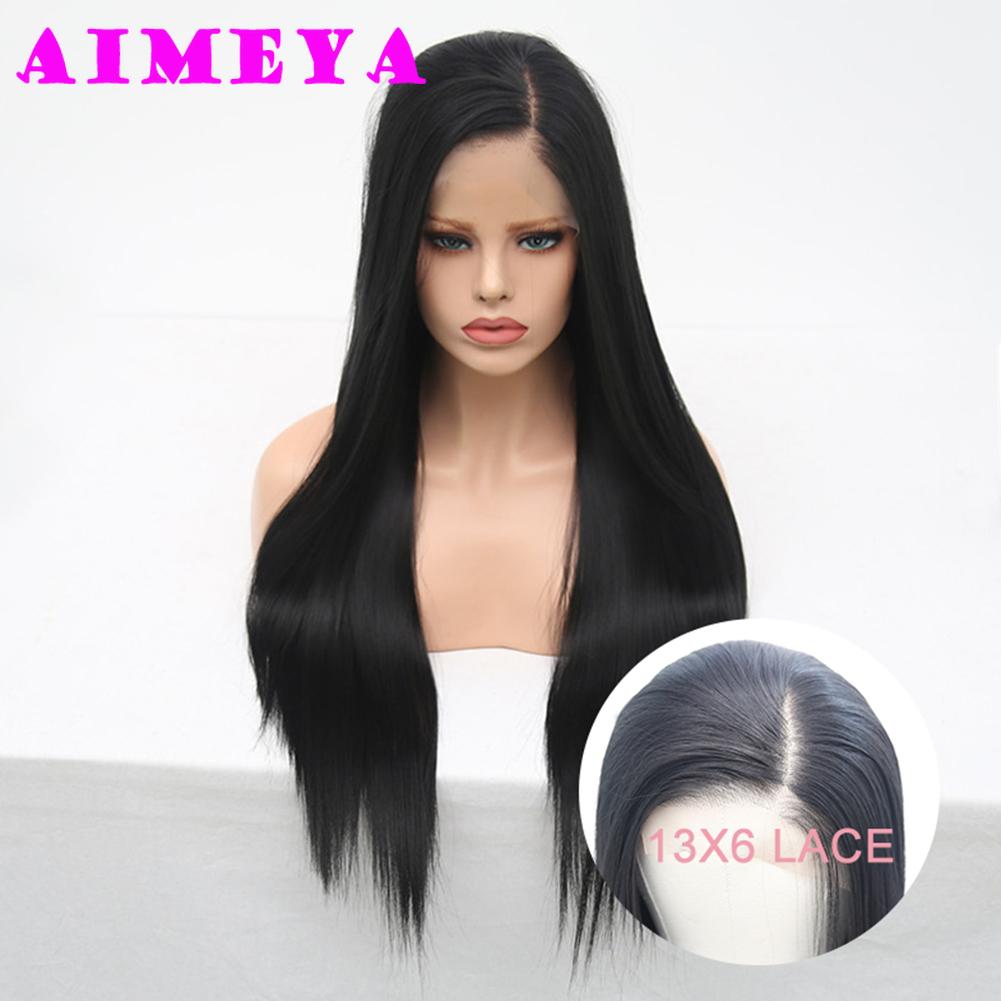 AIMEYA 13X6 Lace Front Wigs for Women Girls Natural Looking Black Long Straight Wigs Heat Resistant Synthetic Hair Wig Daily Use