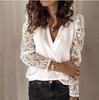 Women Shirt Blouse Spring Summer V-neck Lace Hollow Out Top 5XL Embroidery Long Sleeve Patchwork Shirt Plus Size Feminino