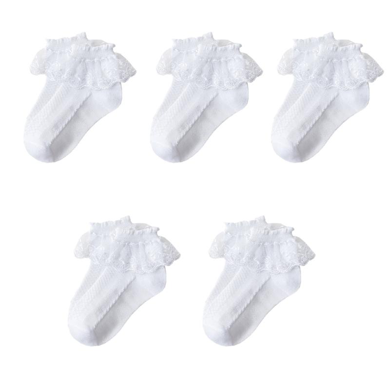 Pack of 5 Pair Girls Frilly Ankle Socks Comfortable Cotton Socks with Delicate Lace Edge for Parties and School