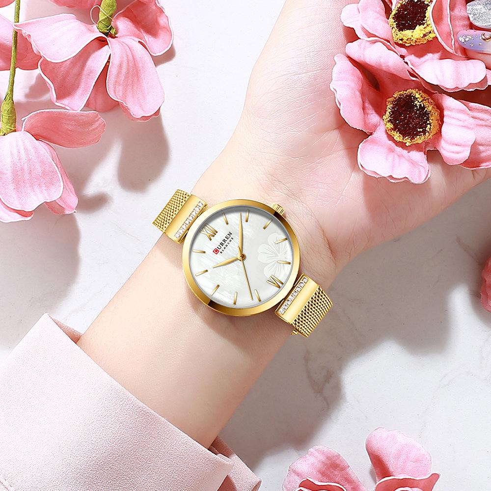 Curren 9067 Wasserdichte Quarz-Modeuhr für Damen mit Netzarmband