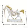 White Gold Horse Resin Statue, Luxury European Style Horse Figurine, Home Living Room Desktop Decor, Feng Shui Ornament Gift