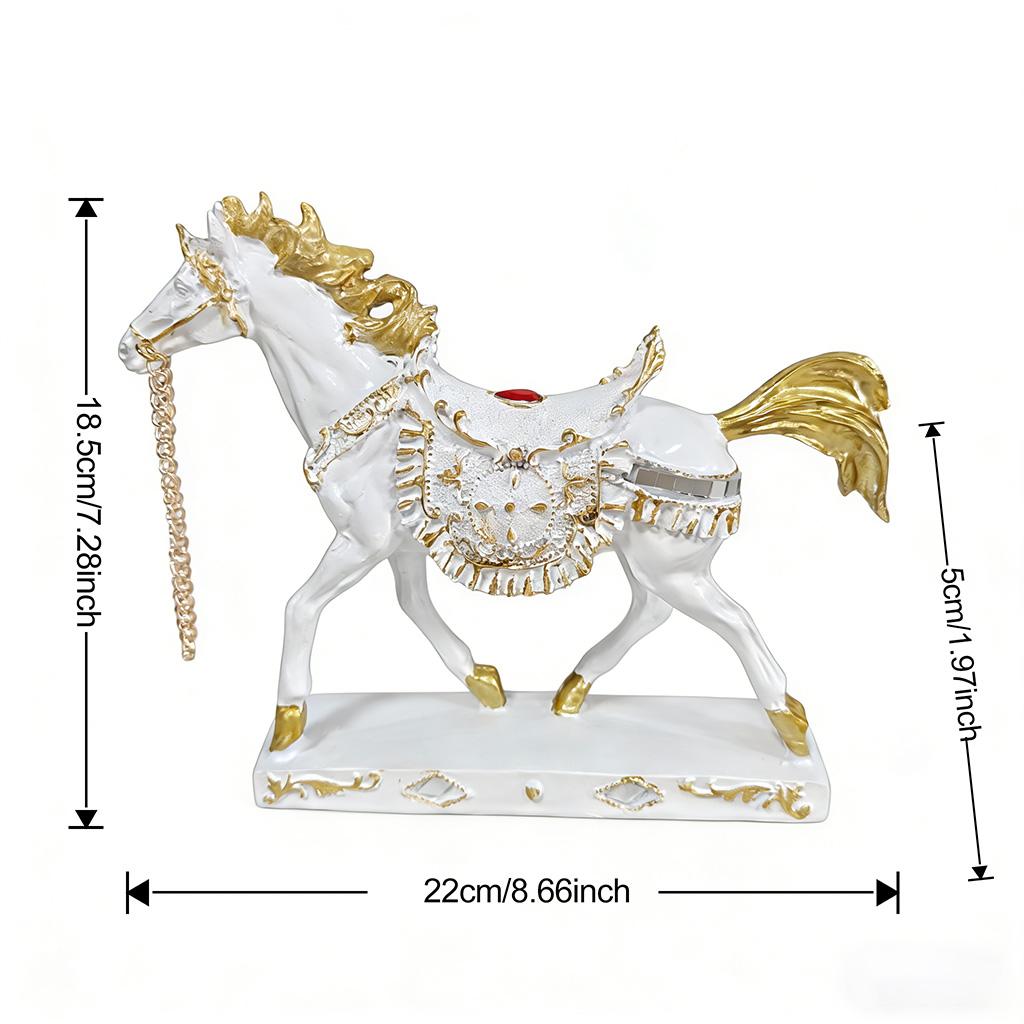 White Gold Horse Resin Statue, Luxury European Style Horse Figurine, Home Living Room Desktop Decor, Feng Shui Ornament Gift
